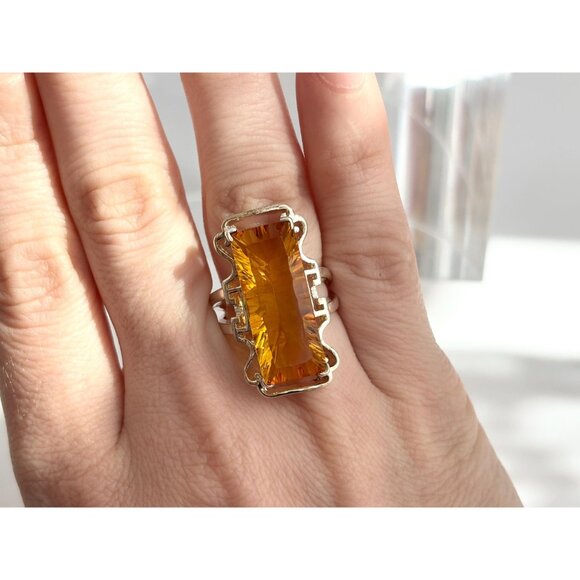 Citrine XL Ultra Ornate Semi-Precious 925 Sterling Silver Vintage Ring - sz 7 - Picture 8 of 10